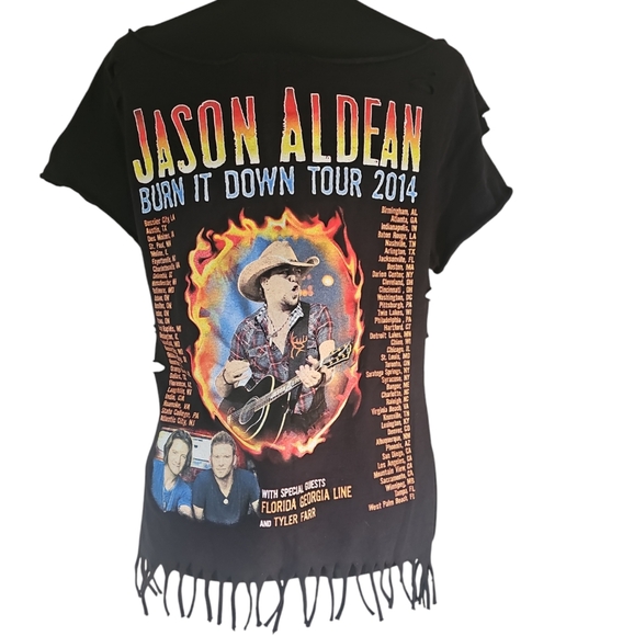 Jason Aldean Upcycled Burn it Down Hand Cut Black Concert T-Shirt Women's Large - Picture 4 of 11